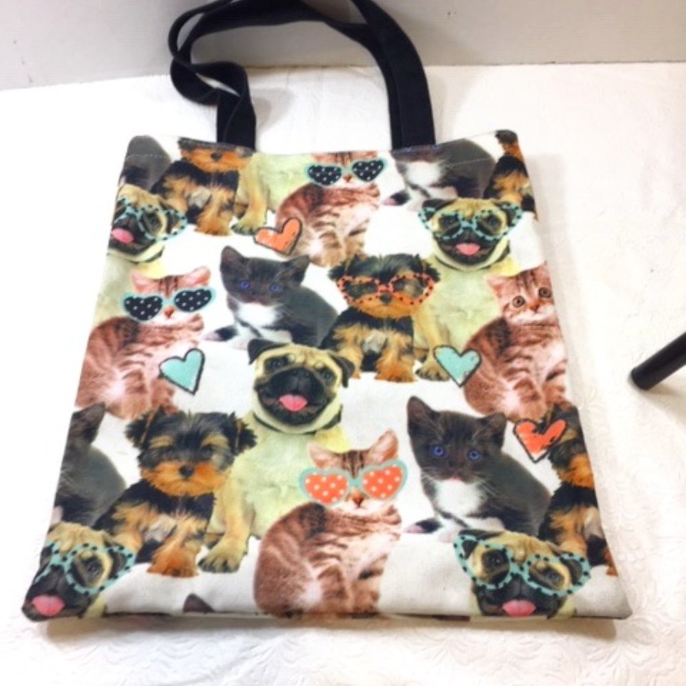 Dog Cat Hearts Canvas Tote Bag CUTE